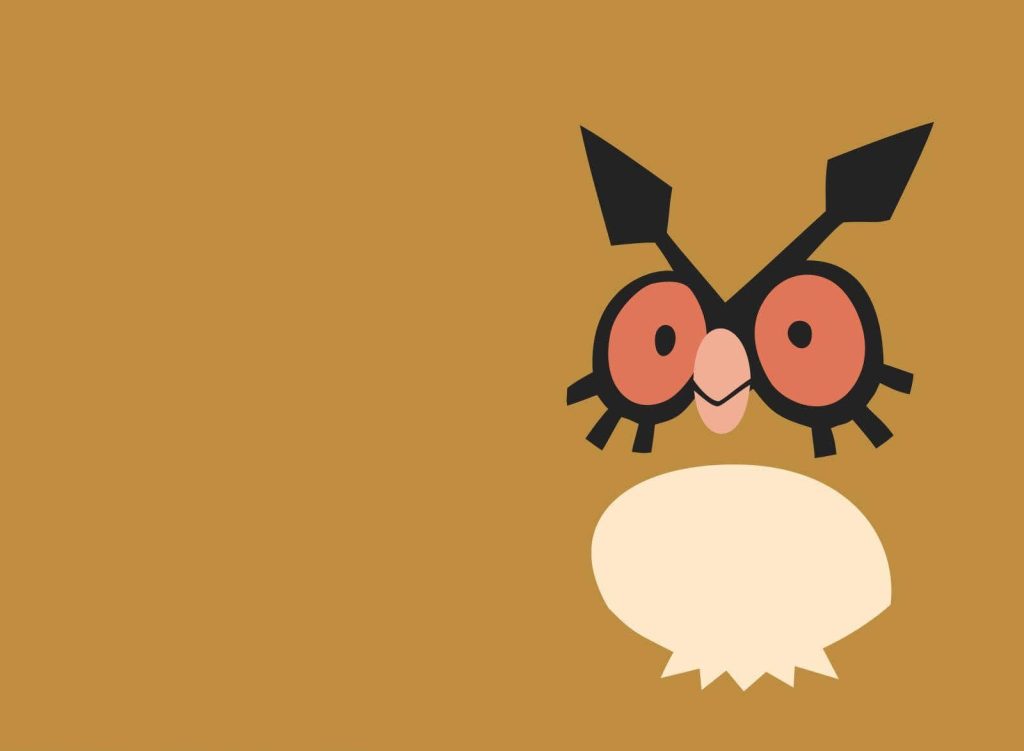 Minimalist Hoothoot wallpaper with flat brown background and iconic clock-hand eyebrows vector