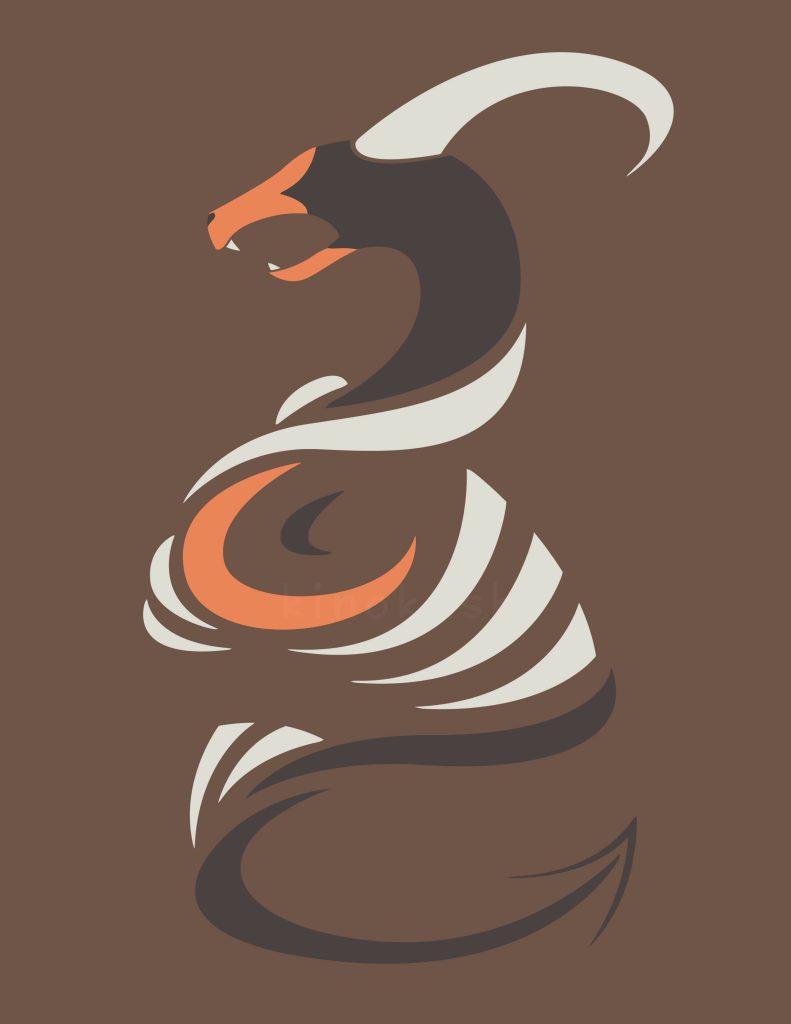 Minimalist Houndoom digital vector art with charcoal orange cream colors on brown background wallpaper