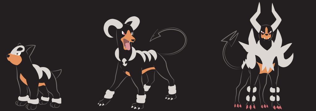 Minimalist wallpaper of Houndour Houndoom and Mega Houndoom on dark background Dark Fire Pokémon