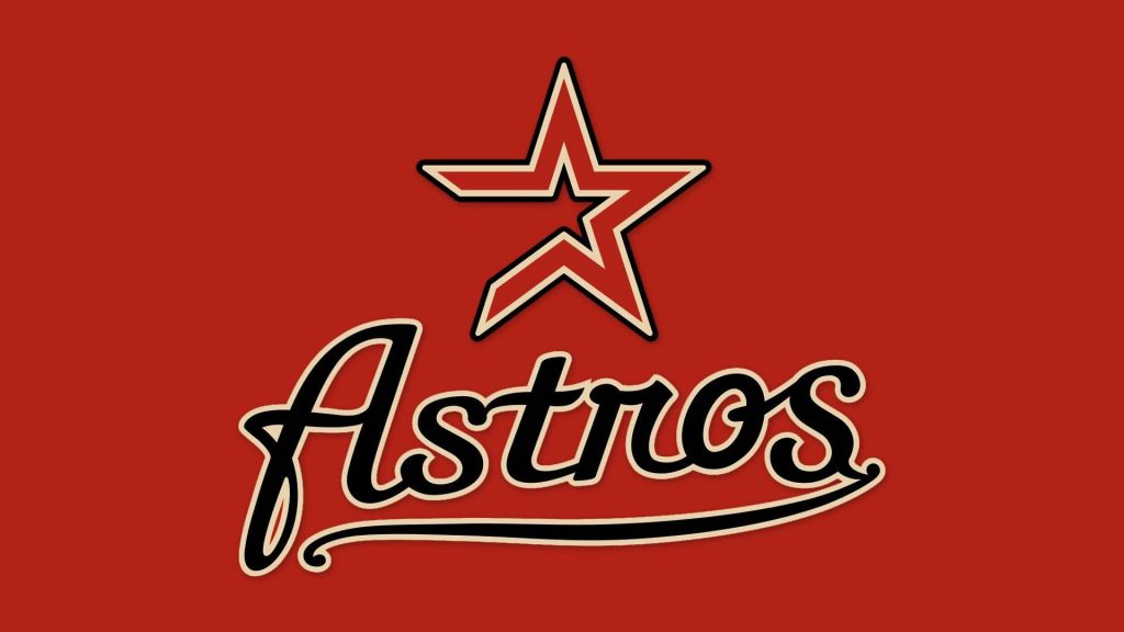 Minimalist Houston Astros wallpaper with stylized star logo and cursive script on red background