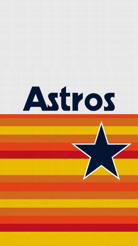 Houston Astros wallpaper with navy star and retro orange yellow red stripes on white background