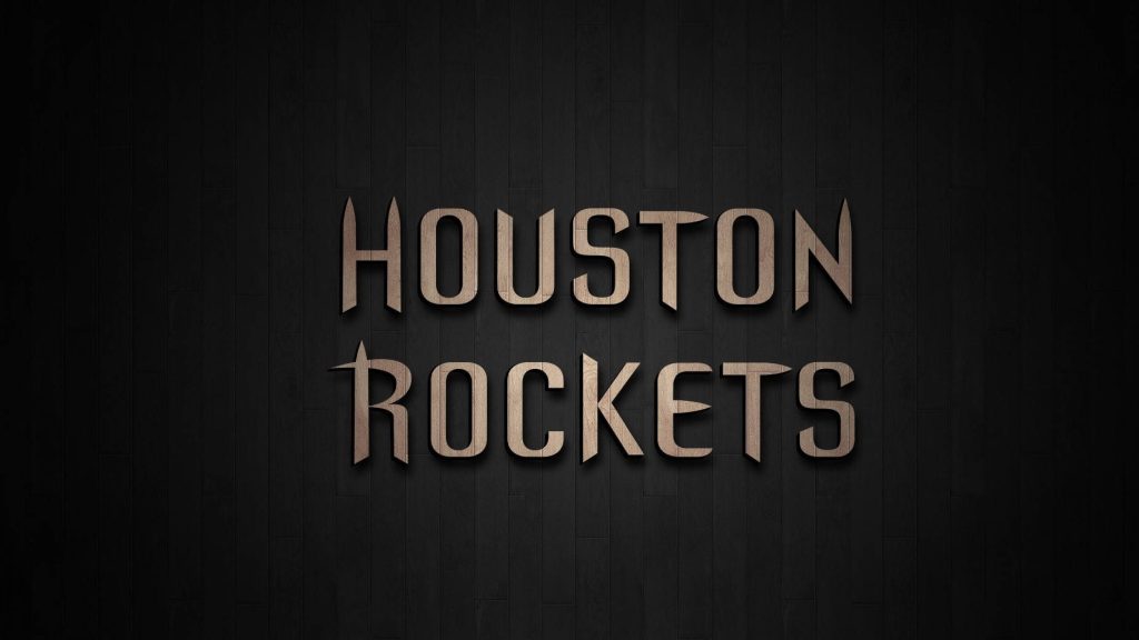 Houston Rockets wallpaper metallic logo on dark vertical wood panels minimalist NBA background