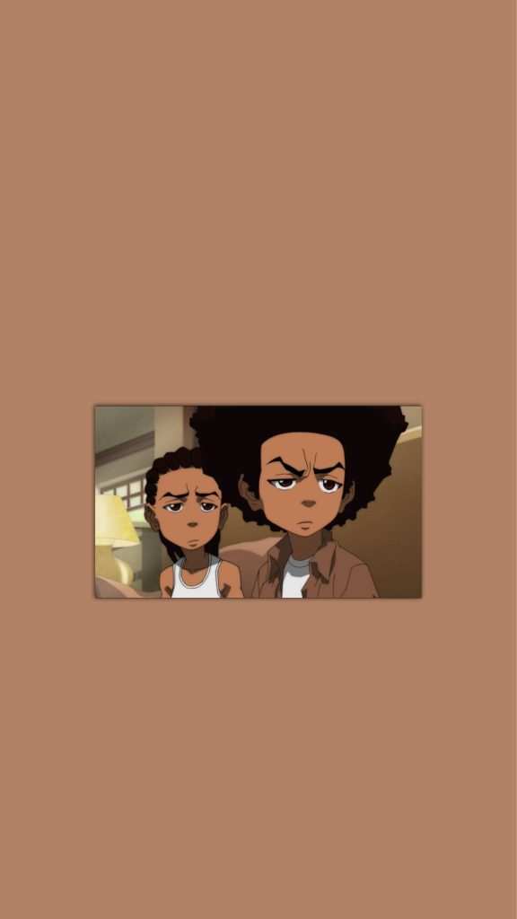 Minimalist wallpaper of Huey and Riley Freeman from The Boondocks on beige background