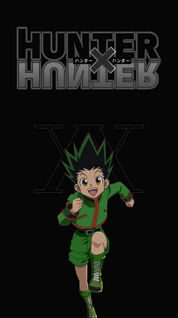 Minimalist Hunter x Hunter phone wallpaper featuring Gon Freecss running on black background