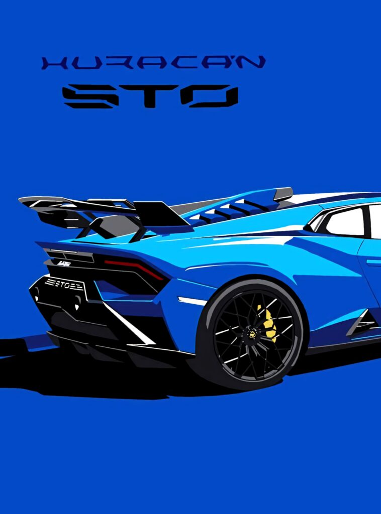 Stylish Huracan STO Wallpaper: Minimalist Car on Abstract Blue Background