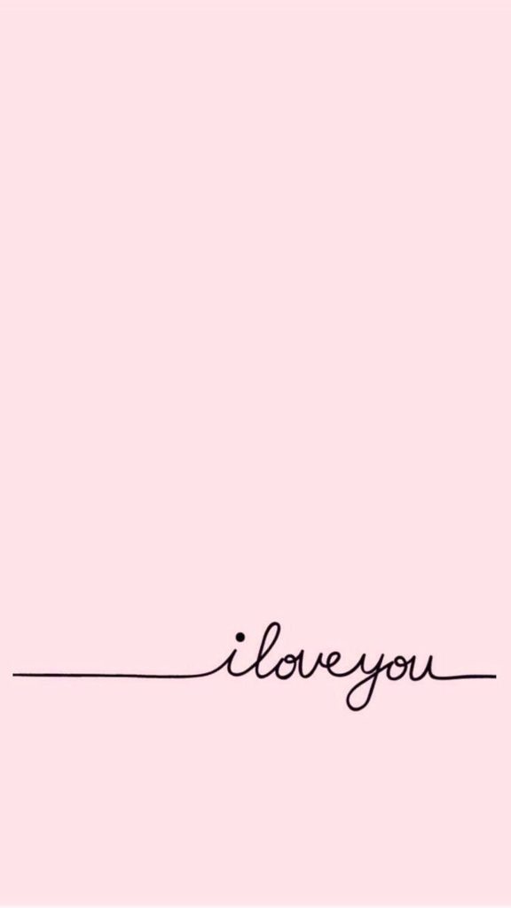 Minimalist wallpaper with cursive i love you text in black on soft pastel pink background