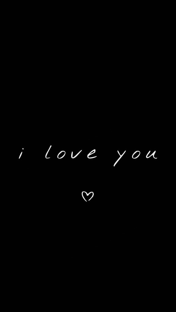 Minimalist i love you wallpaper with white handwritten script and heart on black background
