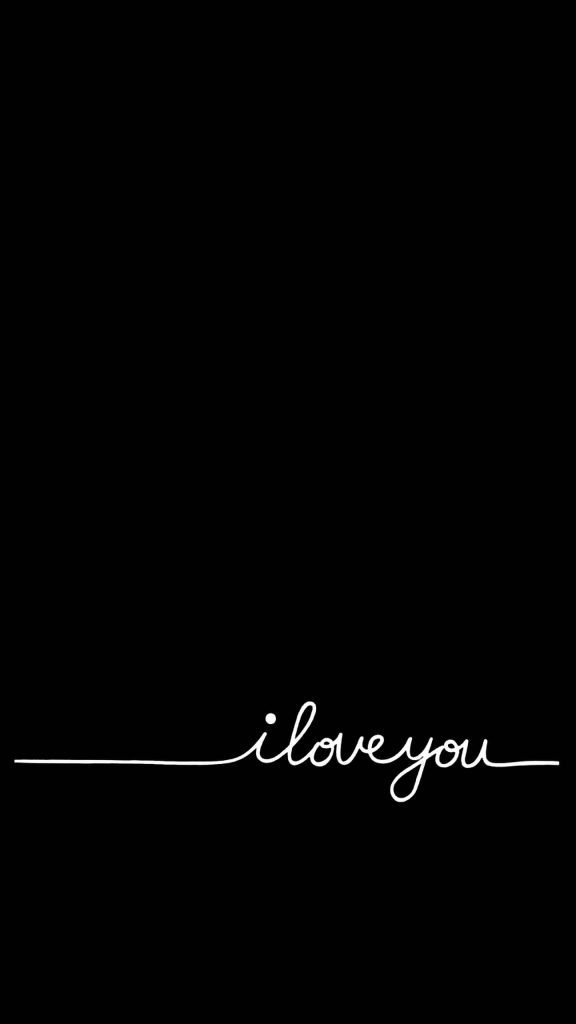 Minimalist wallpaper with continuous white line I love you text on deep black background romantic design