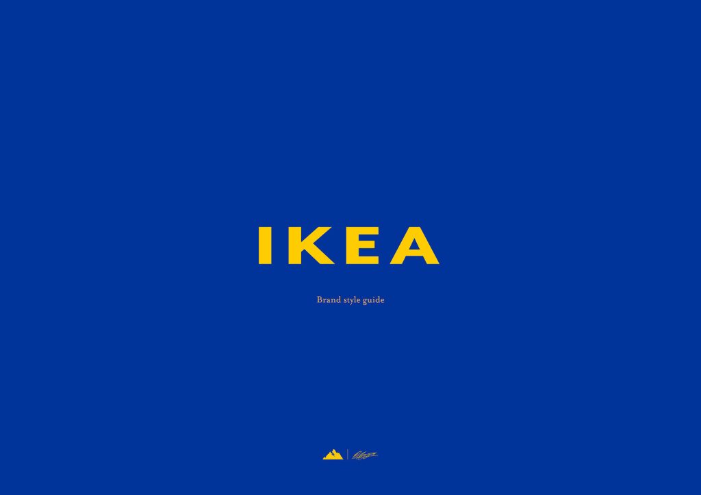 IKEA wallpaper with yellow logo on deep blue background and brand style guide text design