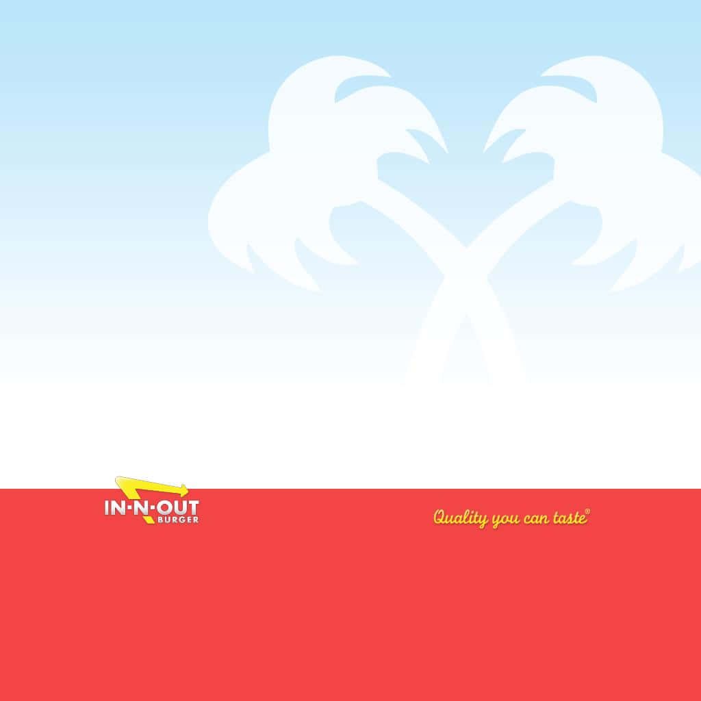 Minimalist In-N-Out Burger wallpaper with white crossed palms red band and blue sky gradient