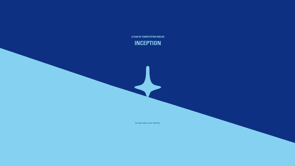 Minimalist Inception movie poster with spinning top icon in sleek blue tones wallpaper background