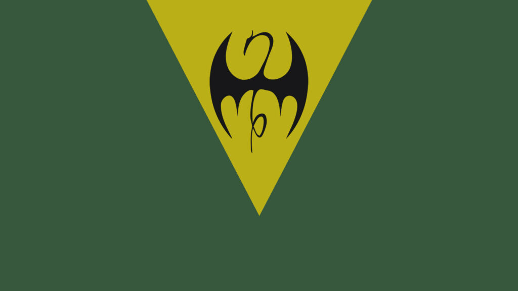 Minimalist Iron Fist Wallpaper: Bold Dragon Symbol on Yellow Triangle