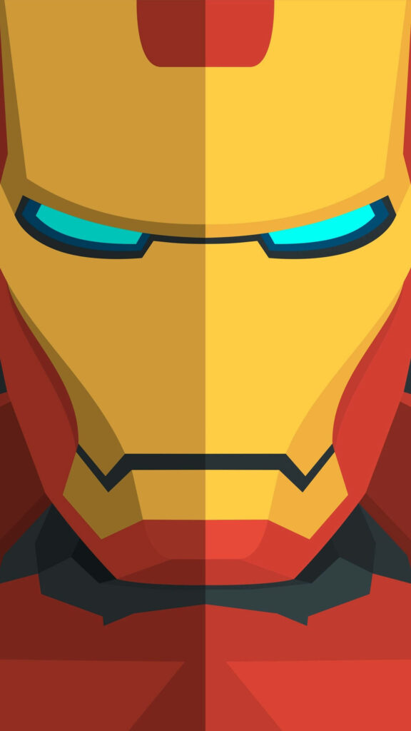 Minimalist Iron Man Helmet Wallpaper: Vibrant Red & Yellow Design