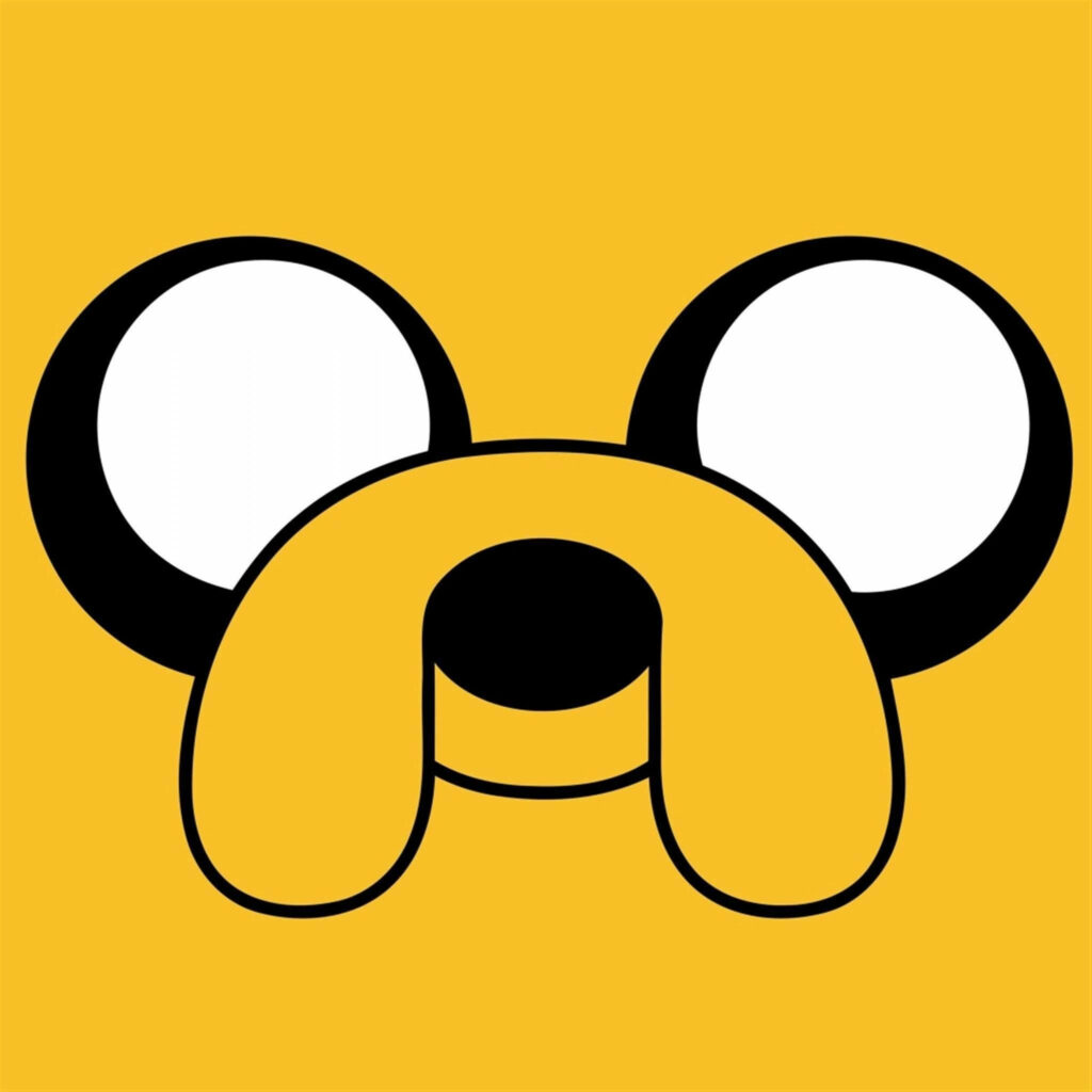 Minimalist close-up of Jake from Adventure Time with playful expression on bright iPad wallpaper