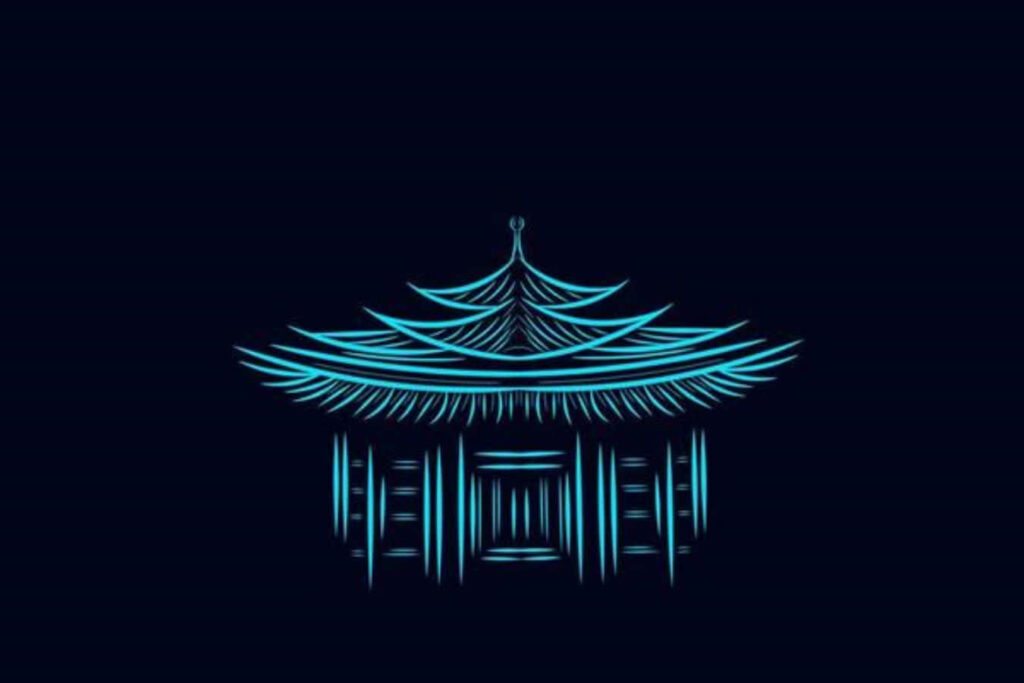 Minimalist Turquoise Japanese House Wallpaper on Dark Background