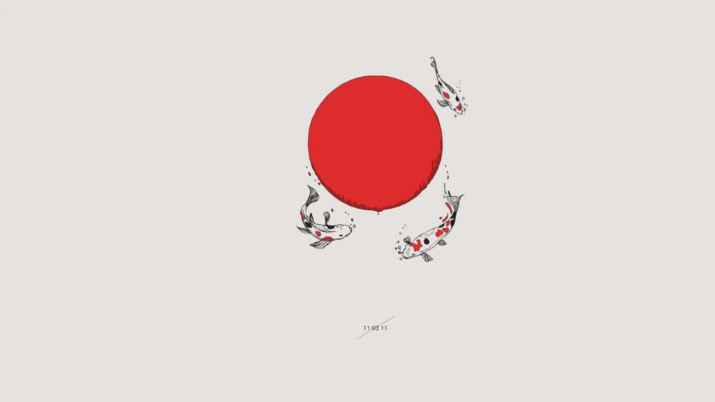 Serene Japanese Minimalist Wallpaper with Koi and Red Circle Design