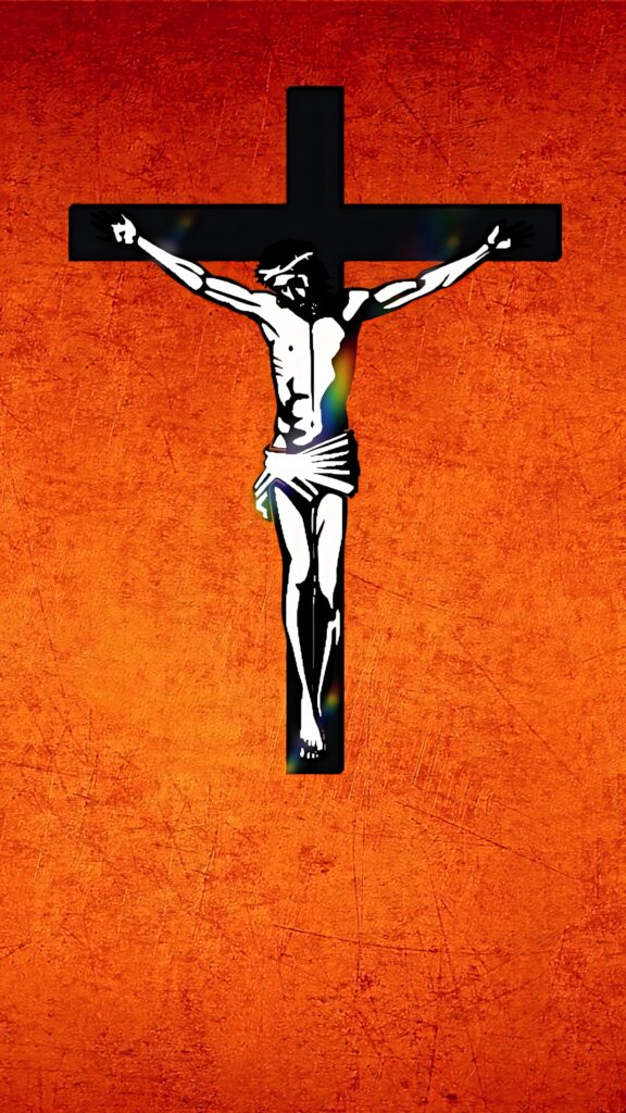 Minimalist Jesus Cross Wallpaper: Bold Black & White on Orange