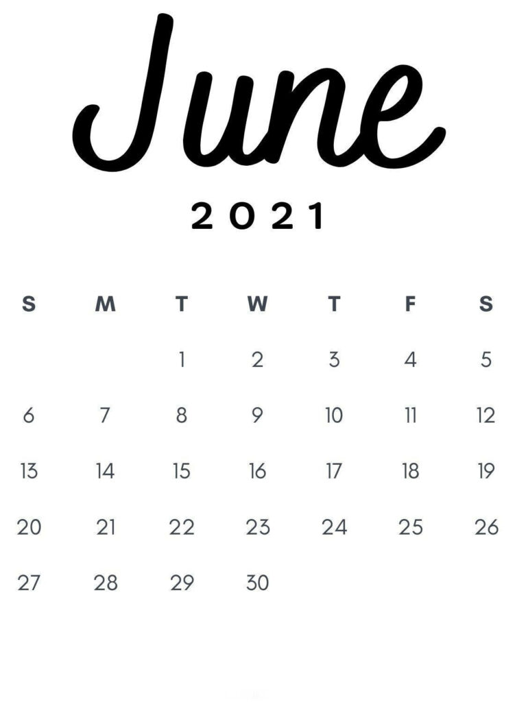 Minimalist June 2021 calendar wallpaper with clean black text on white background for desktops