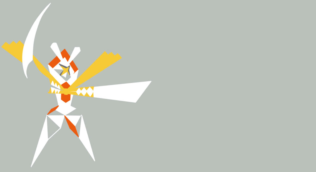 Minimalist Kartana Wallpaper: Sharp Pokémon Design on Gray Background