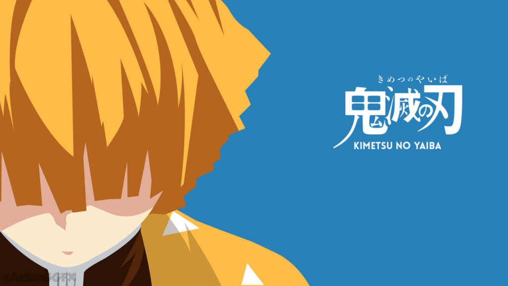 Minimalist Kimetsu no Yaiba Wallpaper: Yellow Hair Character on Blue
