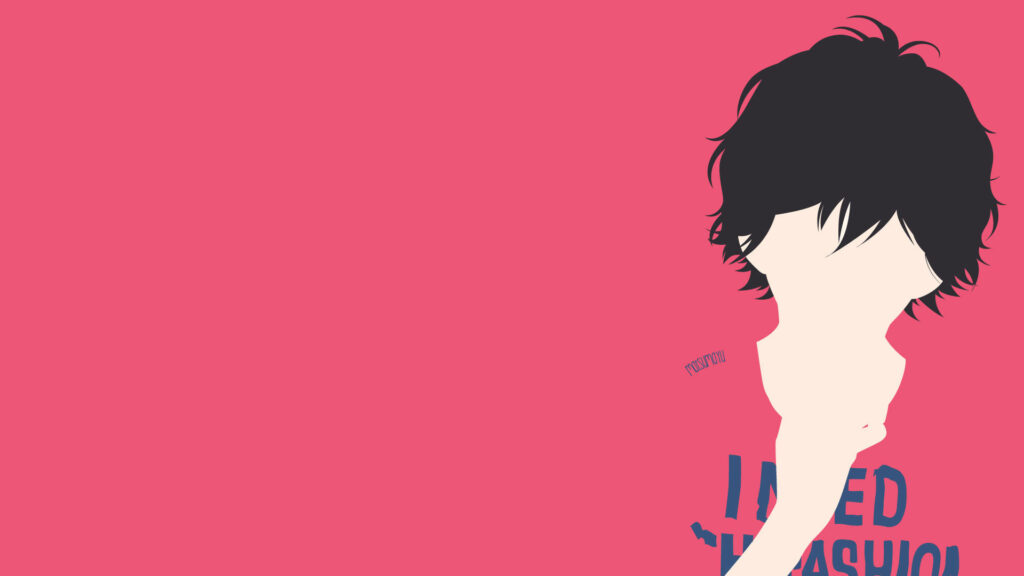 Minimalist vector wallpaper of Kou from Ao Haru Ride with bold pink background and signature hairstyle