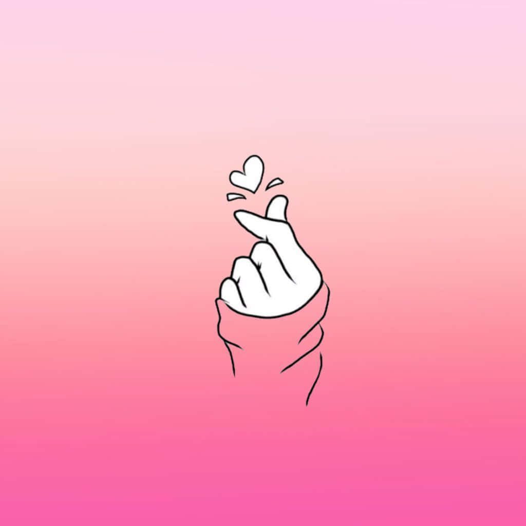 Minimalist finger heart line art on soft pink gradient background BTS K-pop wallpaper design