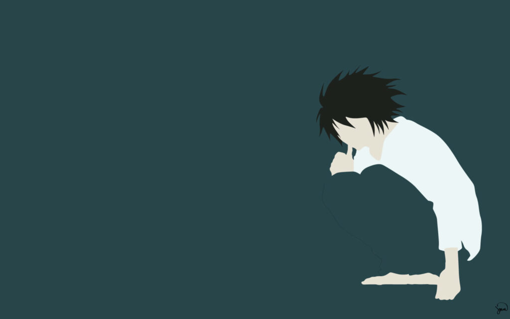 Minimalist L from Death Note Crouching Wallpaper Background Art