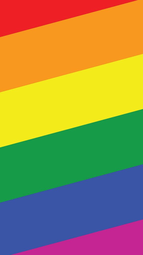 Minimalist LGBT Pride flag wallpaper with bright diagonal rainbow stripes for mobile screens