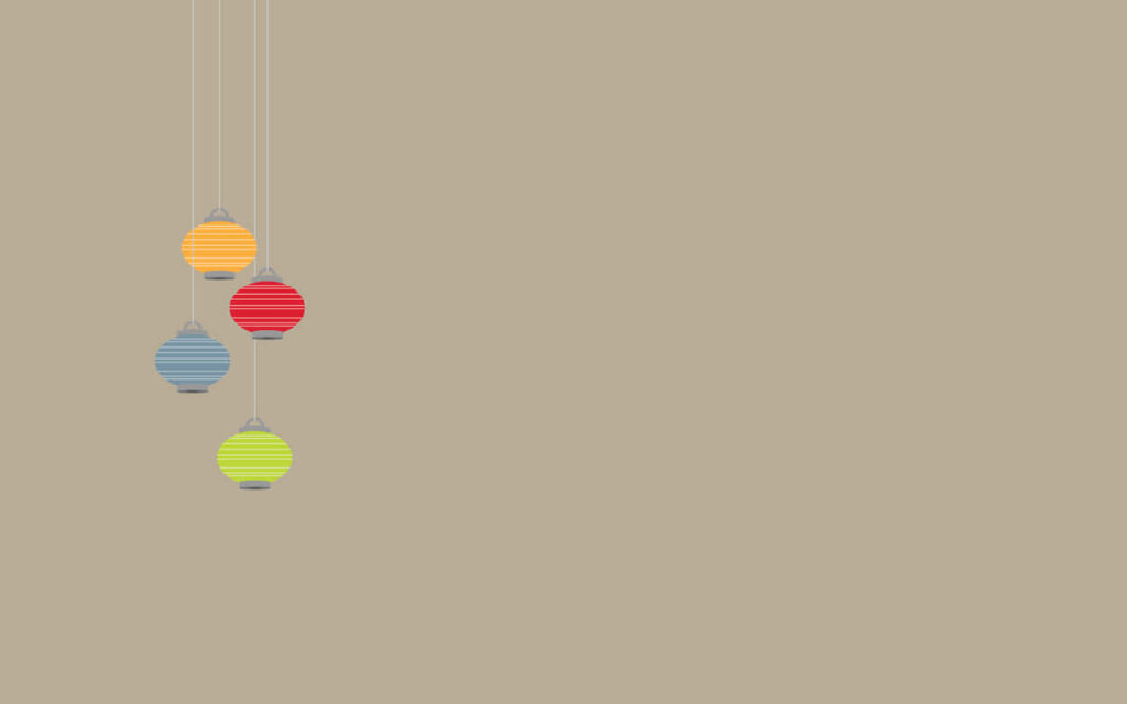 Minimalist Wallpaper with Colorful Lanterns on Muted Beige Background