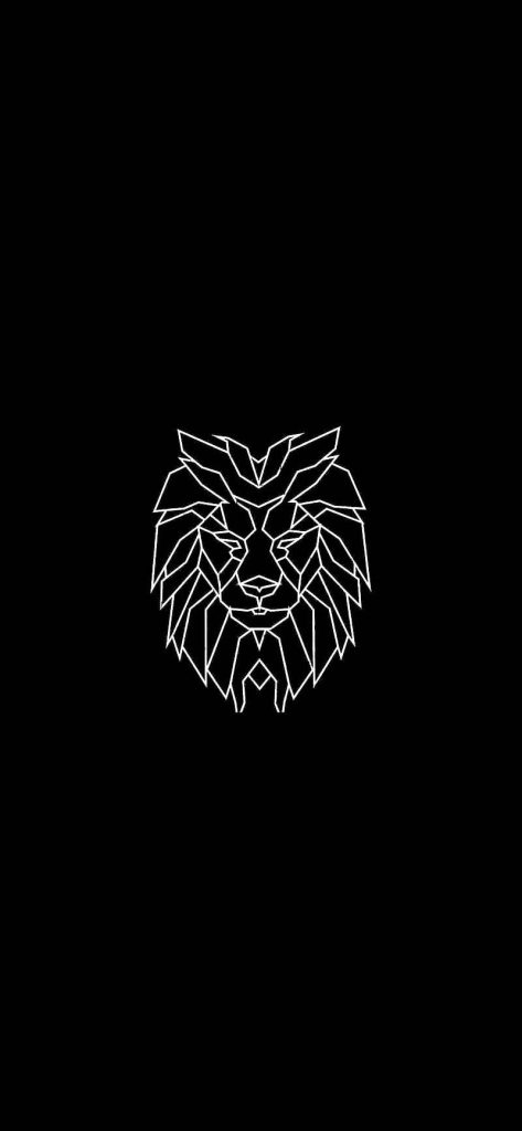 Minimalist Leo zodiac wallpaper with geometric white lion head on bold black background design