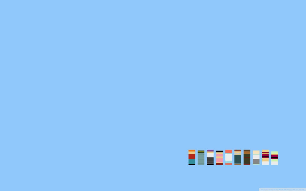 Minimalist Light Blue Wallpaper with Colorful Cartoon Characters
