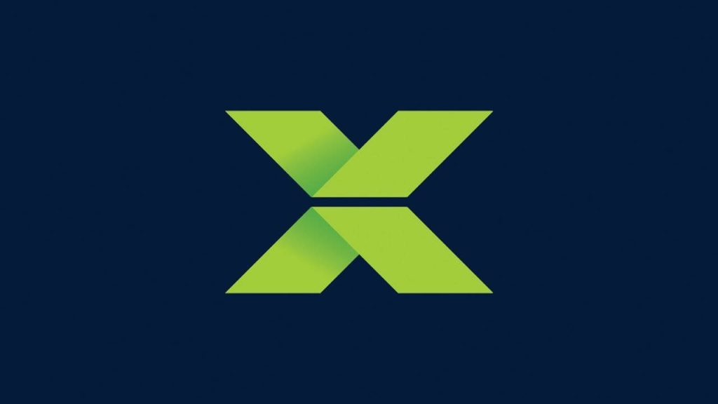 Minimalist lime green gradient X on deep navy blue background digital wallpaper design