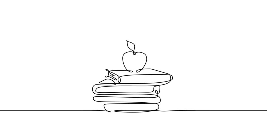 Minimalist Line Art Apple on Books Wallpaper - Clean White Design