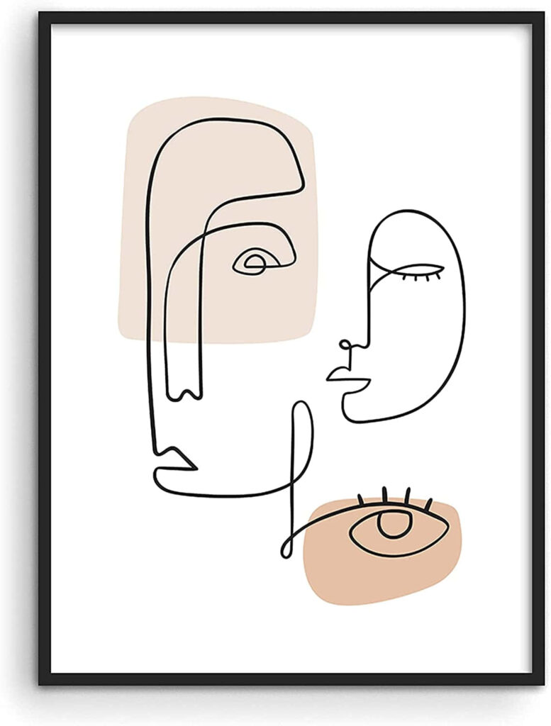 Minimalist Line Art Wallpaper: Abstract Human Faces in Soft Beige