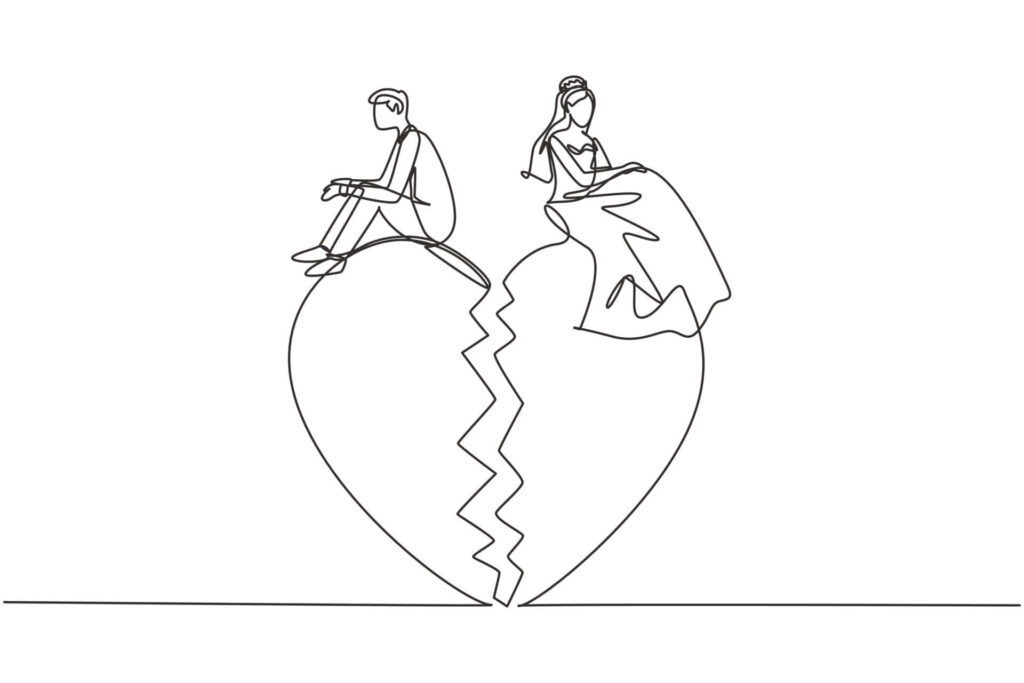 Minimalist Line Art: Couple & Broken Heart - Emotional Distance Wallpaper