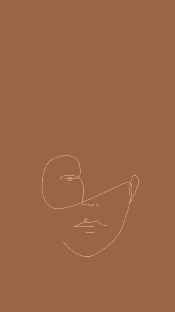 Elegant Minimalist Face Line Drawing on Warm Brown Wallpaper