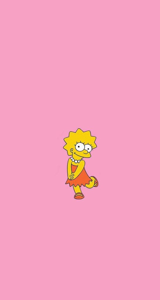 Minimalist Lisa Simpson wallpaper shy pose on vibrant pink background phone backdrop