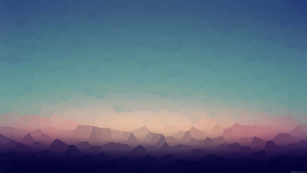 Minimalist abstract wallpaper with low-poly gradient from deep blue to luminous purple horizon background