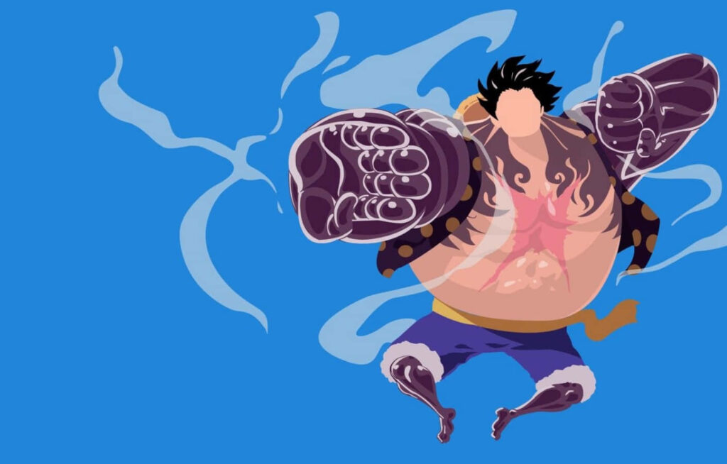 Minimalist Luffy Gear 4 Wallpaper Against Bright Blue Background