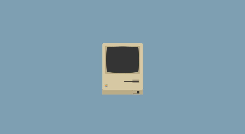 Minimalist Classic Macintosh Wallpaper on Blue Background