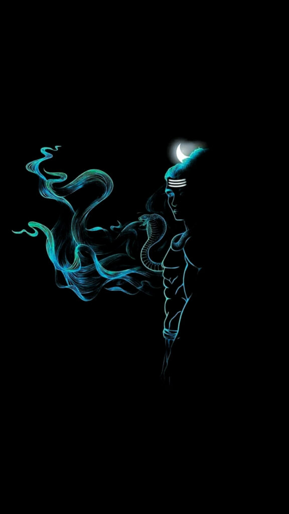 Minimalist Mahadev Rudra Wallpaper in Mystical Blue & Black