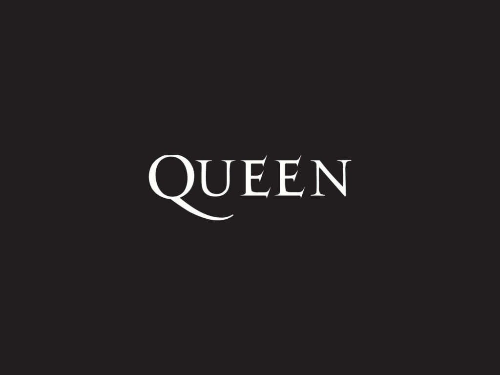 The Majesty of Minimalism: Queen 1970 HD Wallpaper with Bold White Lettering on Matte Black Background