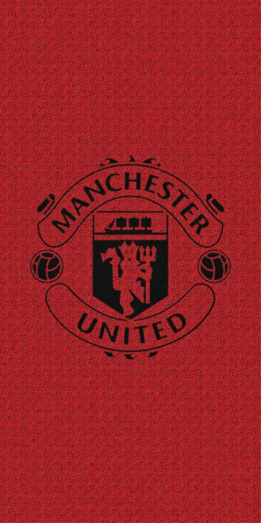 Minimalist black Manchester United logo on textured red background modern fan wallpaper