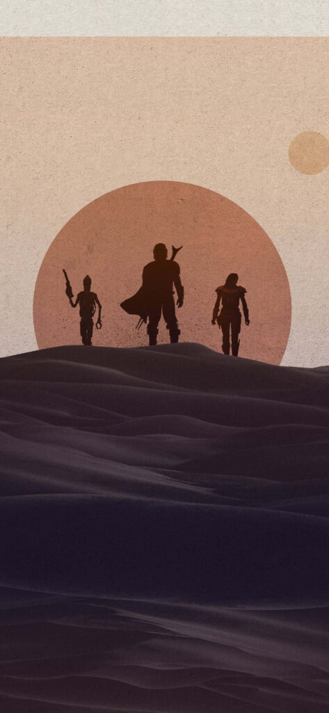 Minimalist Mandalorian iPhone Wallpaper: Desert Sunset Silhouettes