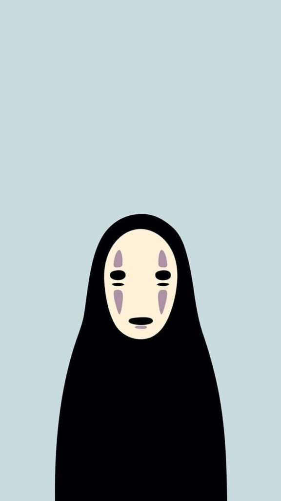 Minimalist Spirited Away Wallpaper: Iconic Masked Character on Blue