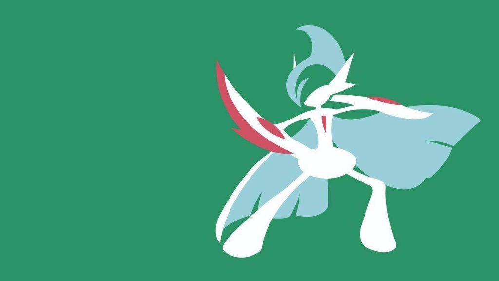 Minimalist Mega Gallade wallpaper with sharp vector silhouette on solid green background