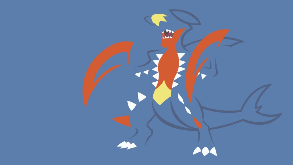Mega Garchomp wallpaper flat vector design red scythe arms blue background minimalist desktop