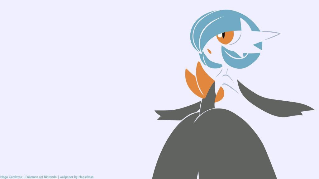Minimalist Mega Gardevoir digital illustration wallpaper with soft lavender background and vector style