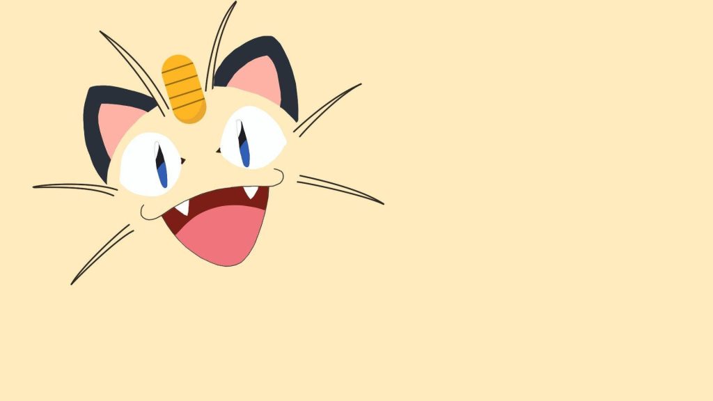 Minimalist Meowth Pokémon wallpaper with cheerful face gold coin and whiskers on cream background