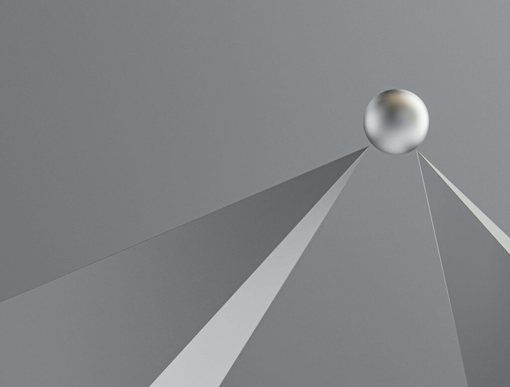 Minimalist Metallic Sphere Wallpaper on Gray Triangular Background